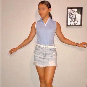 Blue sports tank+forever 21 distressed skirt